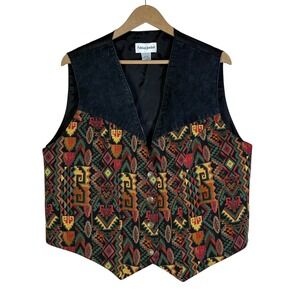 Vintage Adrian Jordan Tapestry Vest Size XL Multicolor Southwestern Western Boho